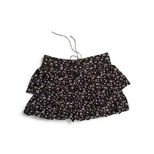 bebe Medium Whimsy Flirty Fun Coquette Black Floral Mini Skirt